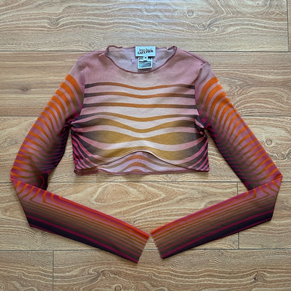 [jean paul gaultier] body morphing stripes crop mesh top - Picture 9 of 14